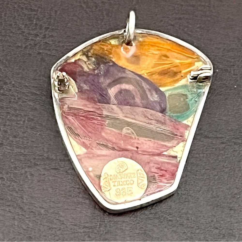 Vintage Rafael Dominguez Taxco sterling Pluma Azteca Signed pendant - Picture 7 of 10
